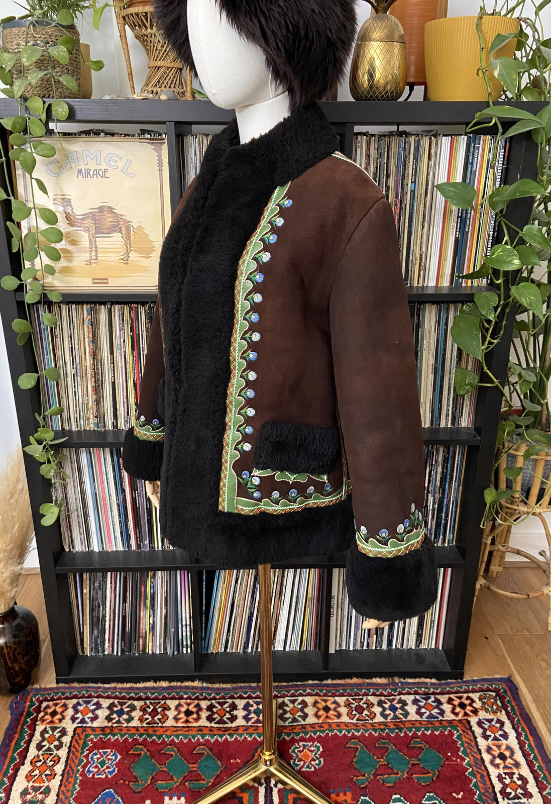 Vintage 1970s Brown Embroidered Afghan Coat