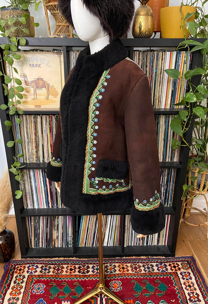 Vintage 1970s Brown Embroidered Afghan Coat