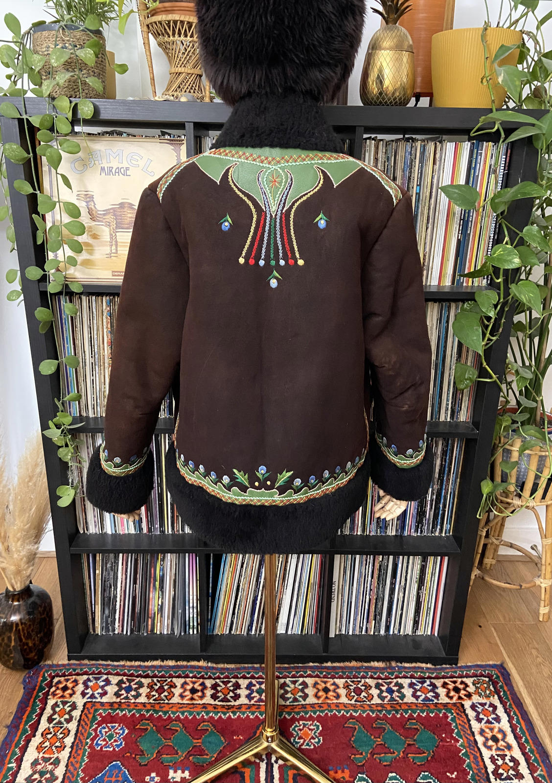 Vintage 1970s Brown Embroidered Afghan Coat