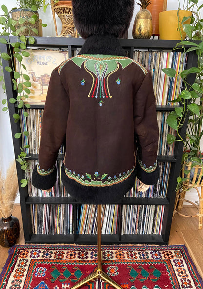 Vintage 1970s Brown Embroidered Afghan Coat