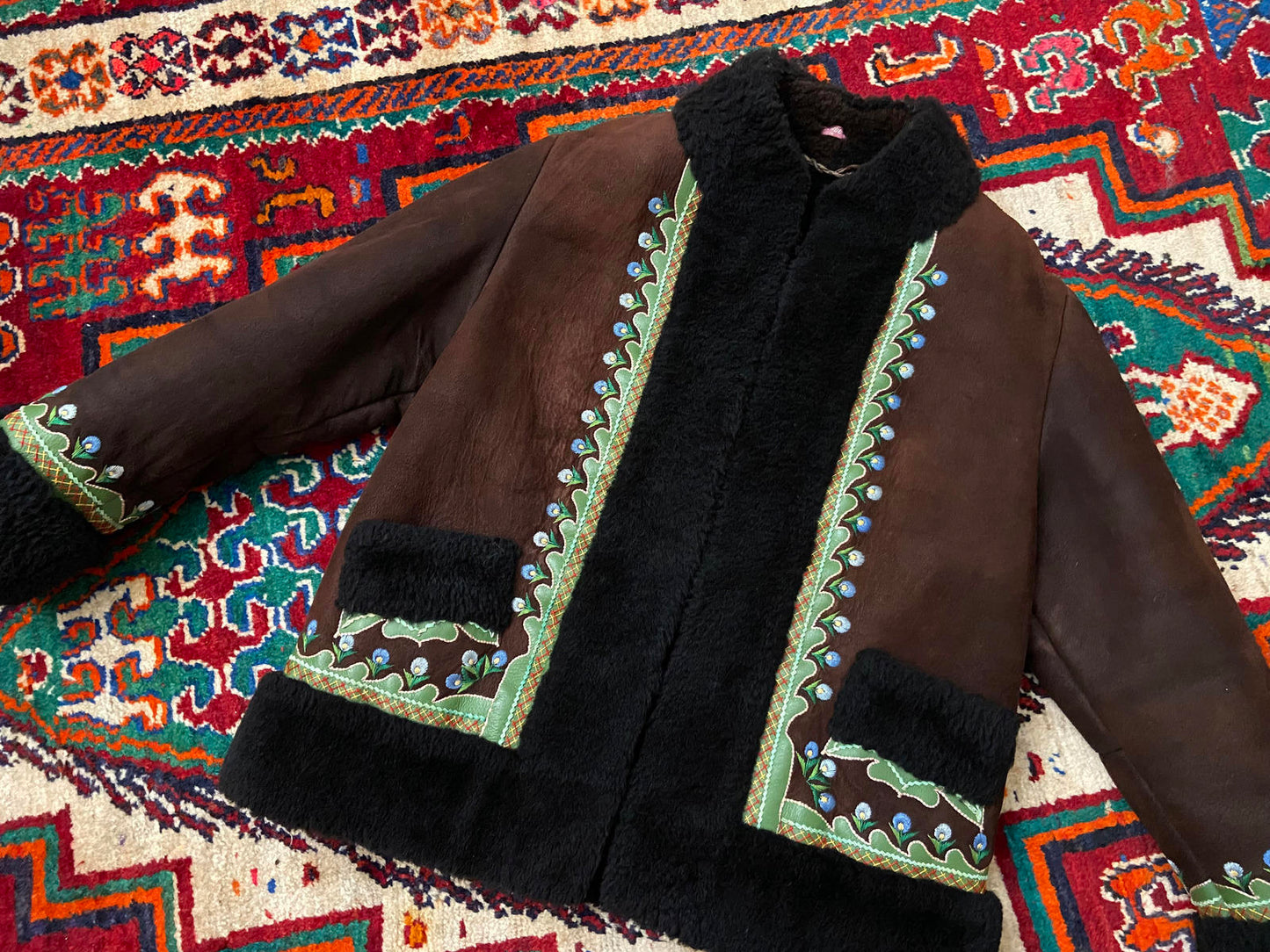 Vintage 1970s Brown Embroidered Afghan Coat
