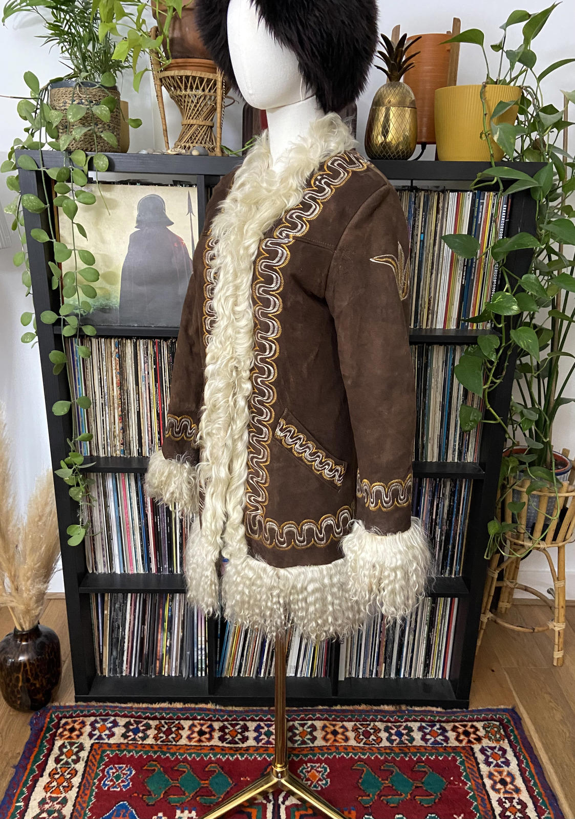 Vintage 1970s Brown Embroidered Afghan Coat