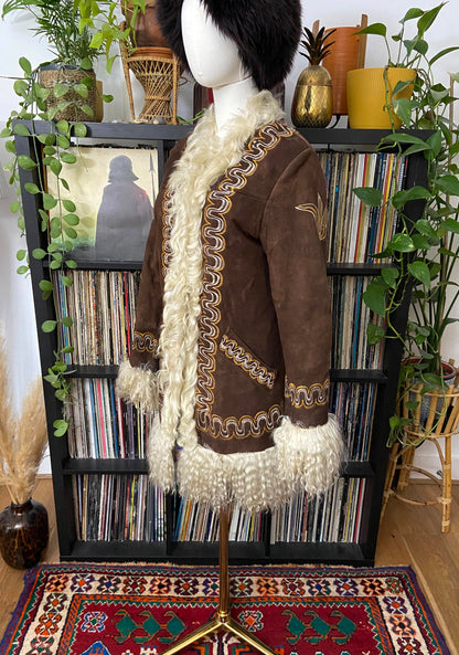 Vintage 1970s Brown Embroidered Afghan Coat