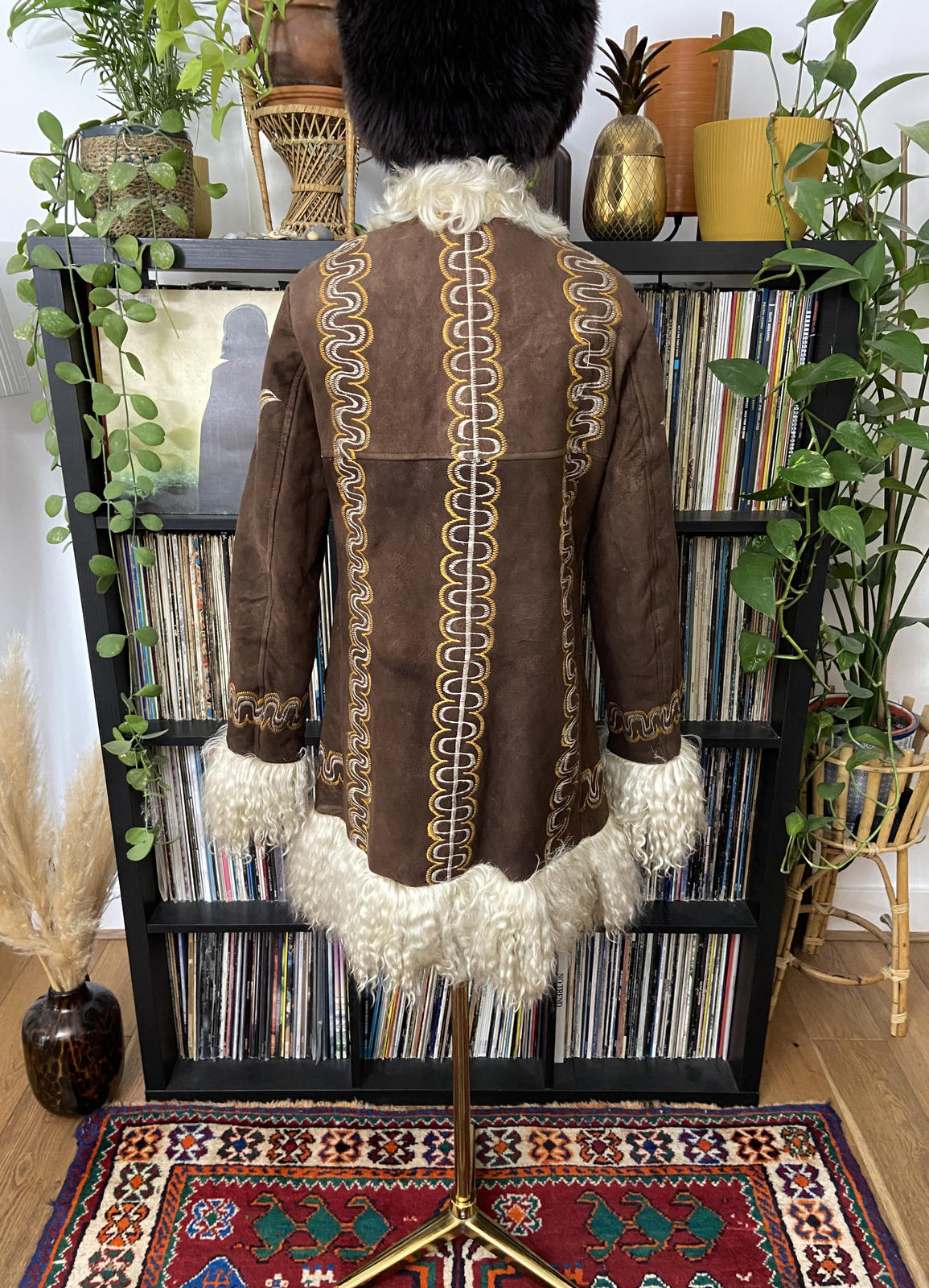 Vintage 1970s Brown Embroidered Afghan Coat