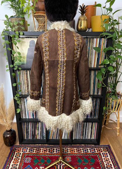 Vintage 1970s Brown Embroidered Afghan Coat