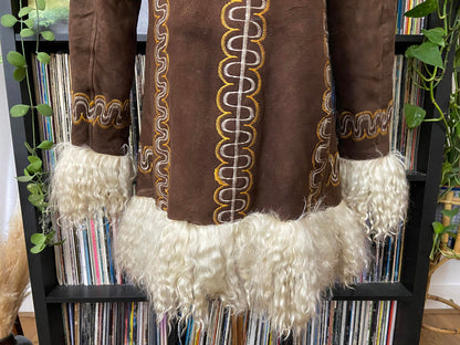 Vintage 1970s Brown Embroidered Afghan Coat