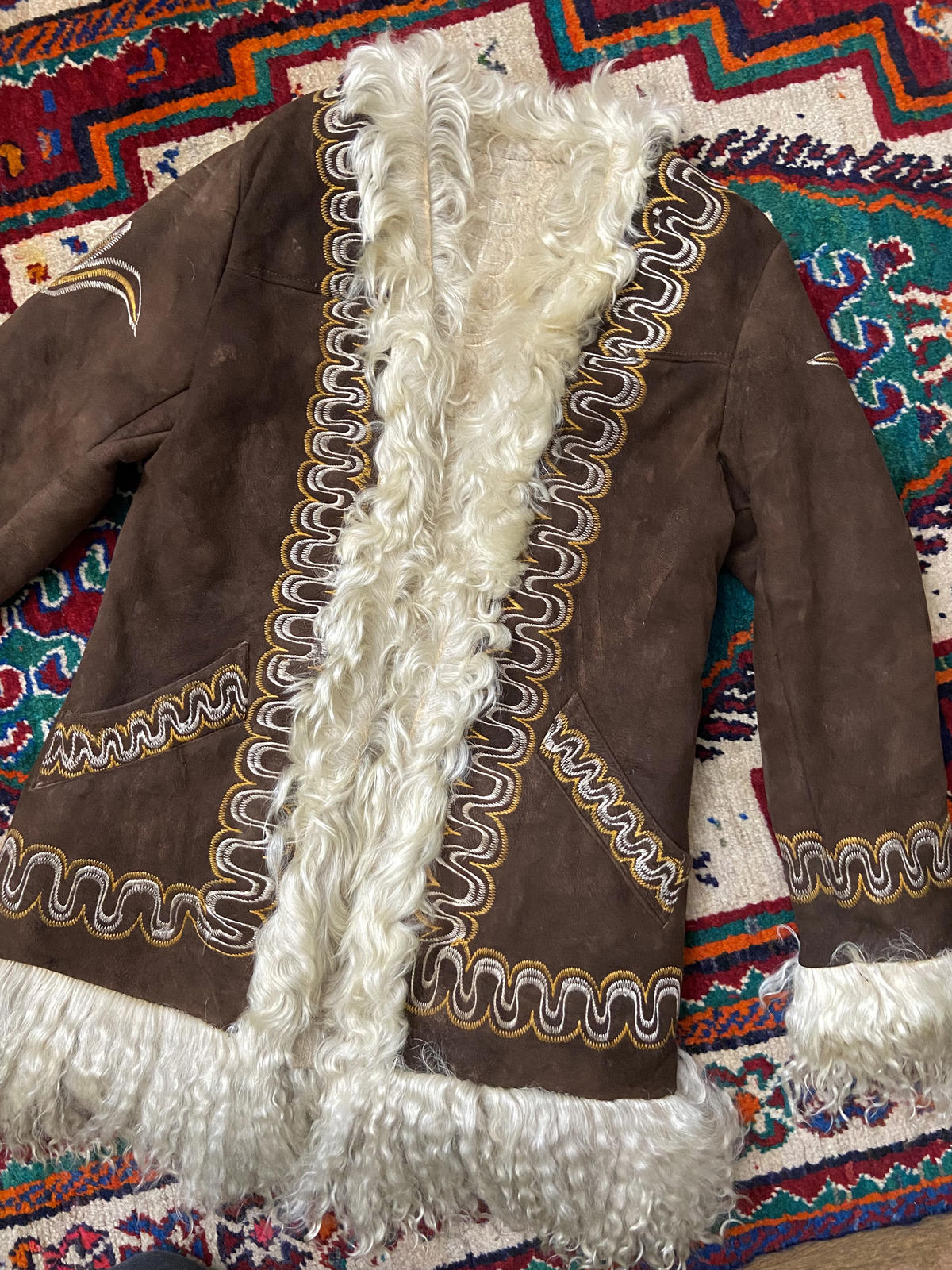 Vintage 1970s Brown Embroidered Afghan Coat