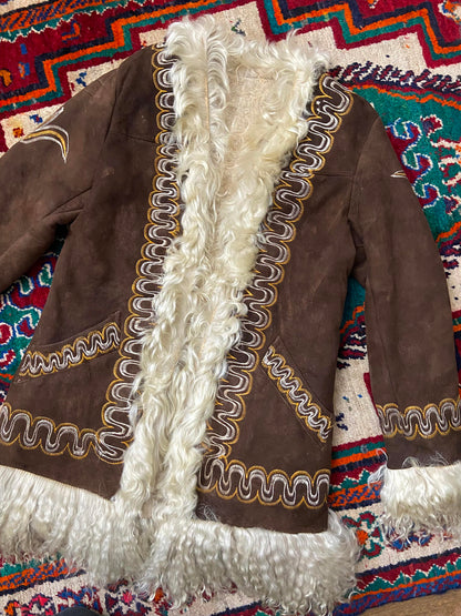 Vintage 1970s Brown Embroidered Afghan Coat
