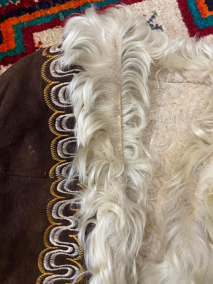 Vintage 1970s Brown Embroidered Afghan Coat