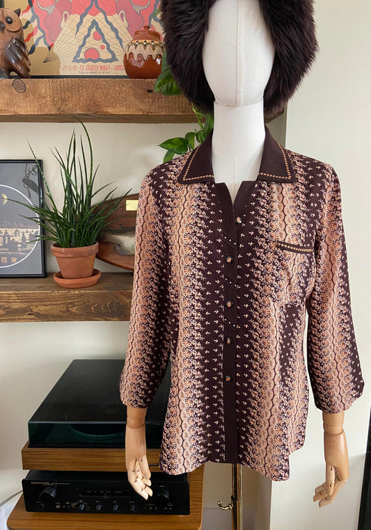 Brown Cream Metallic Print Shirt