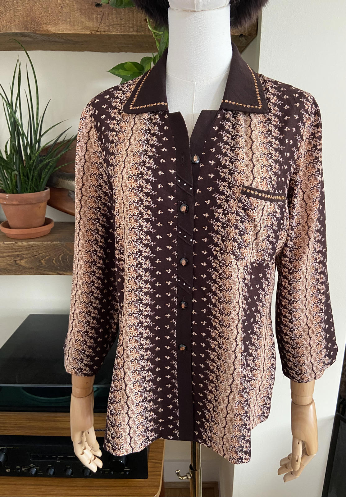 Brown Cream Metallic Print Shirt