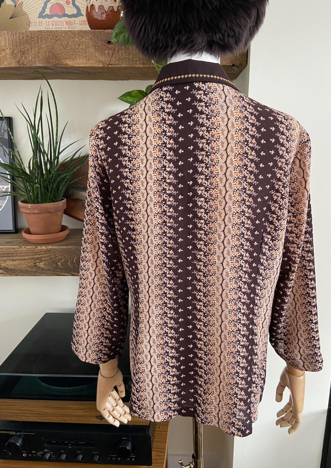 Brown Cream Metallic Print Shirt