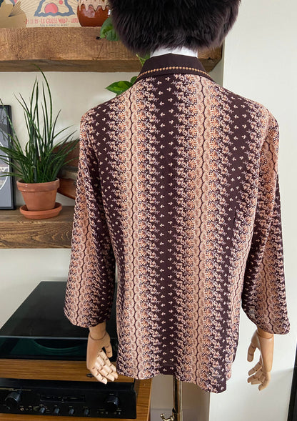 Brown Cream Metallic Print Shirt