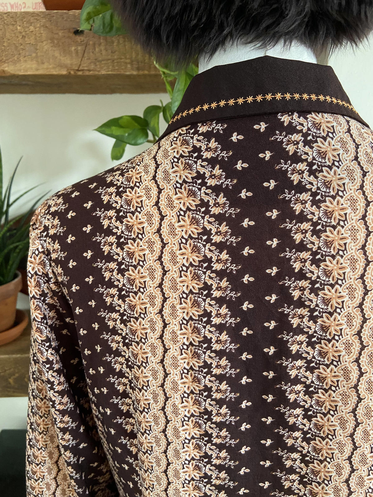 Brown Cream Metallic Print Shirt