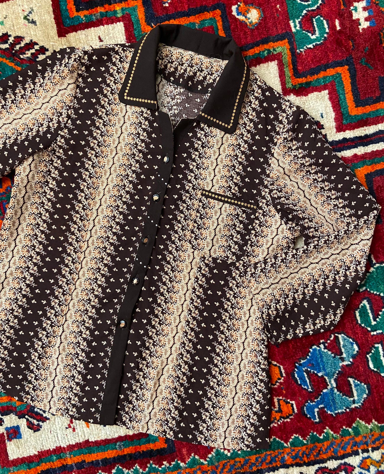 Brown Cream Metallic Print Shirt