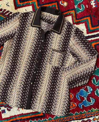 Brown Cream Metallic Print Shirt
