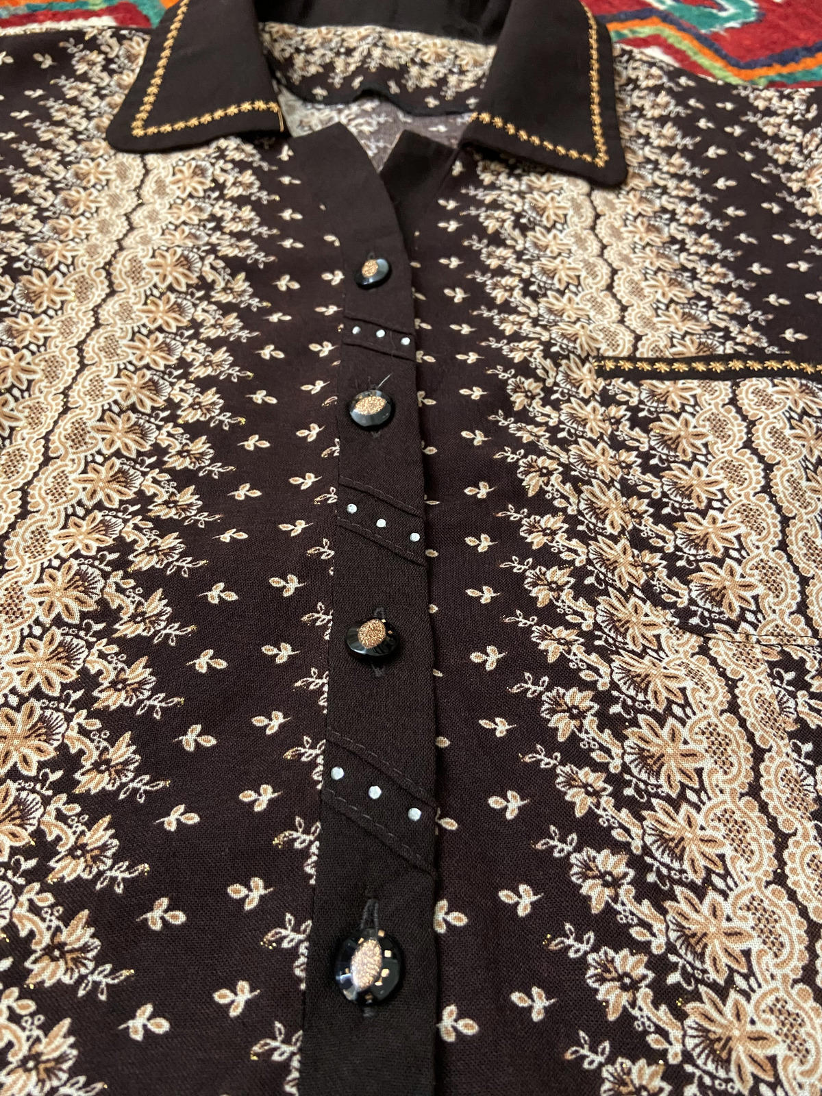 Brown Cream Metallic Print Shirt