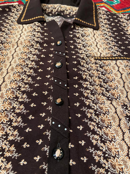 Brown Cream Metallic Print Shirt