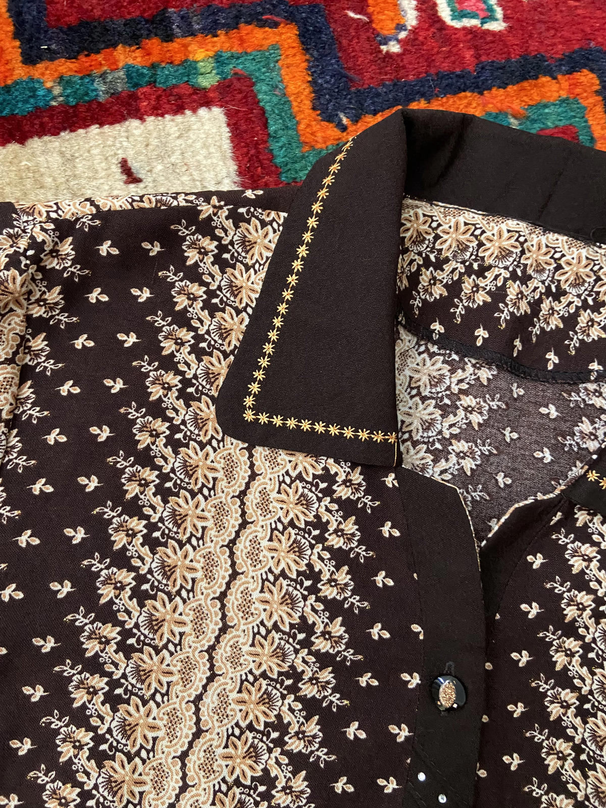 Brown Cream Metallic Print Shirt