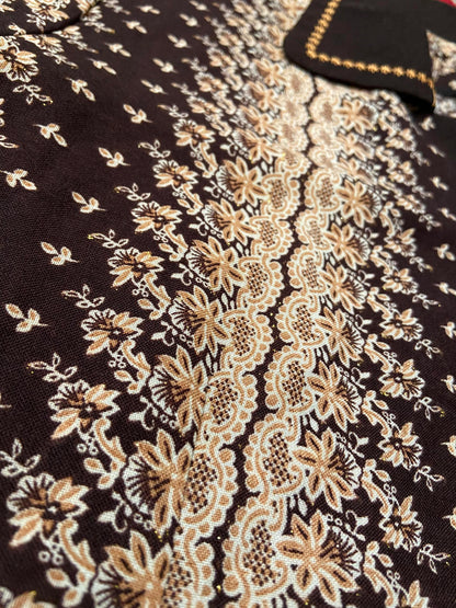 Brown Cream Metallic Print Shirt