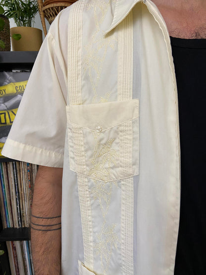 Vintage XL Cream Cuban Collar Guayabera Shirt