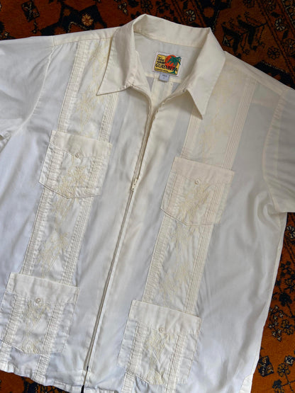 Vintage XL Cream Cuban Collar Guayabera Shirt