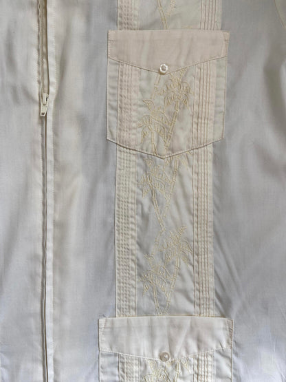 Vintage XL Cream Cuban Collar Guayabera Shirt