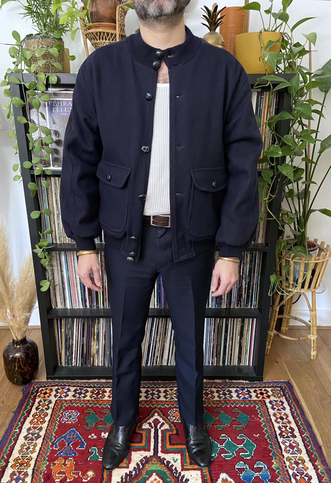 Vintage Italian Navy Tartan Lined Jacket