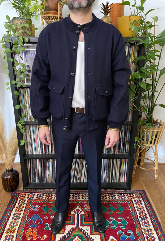 Vintage Italian Navy Tartan Lined Jacket