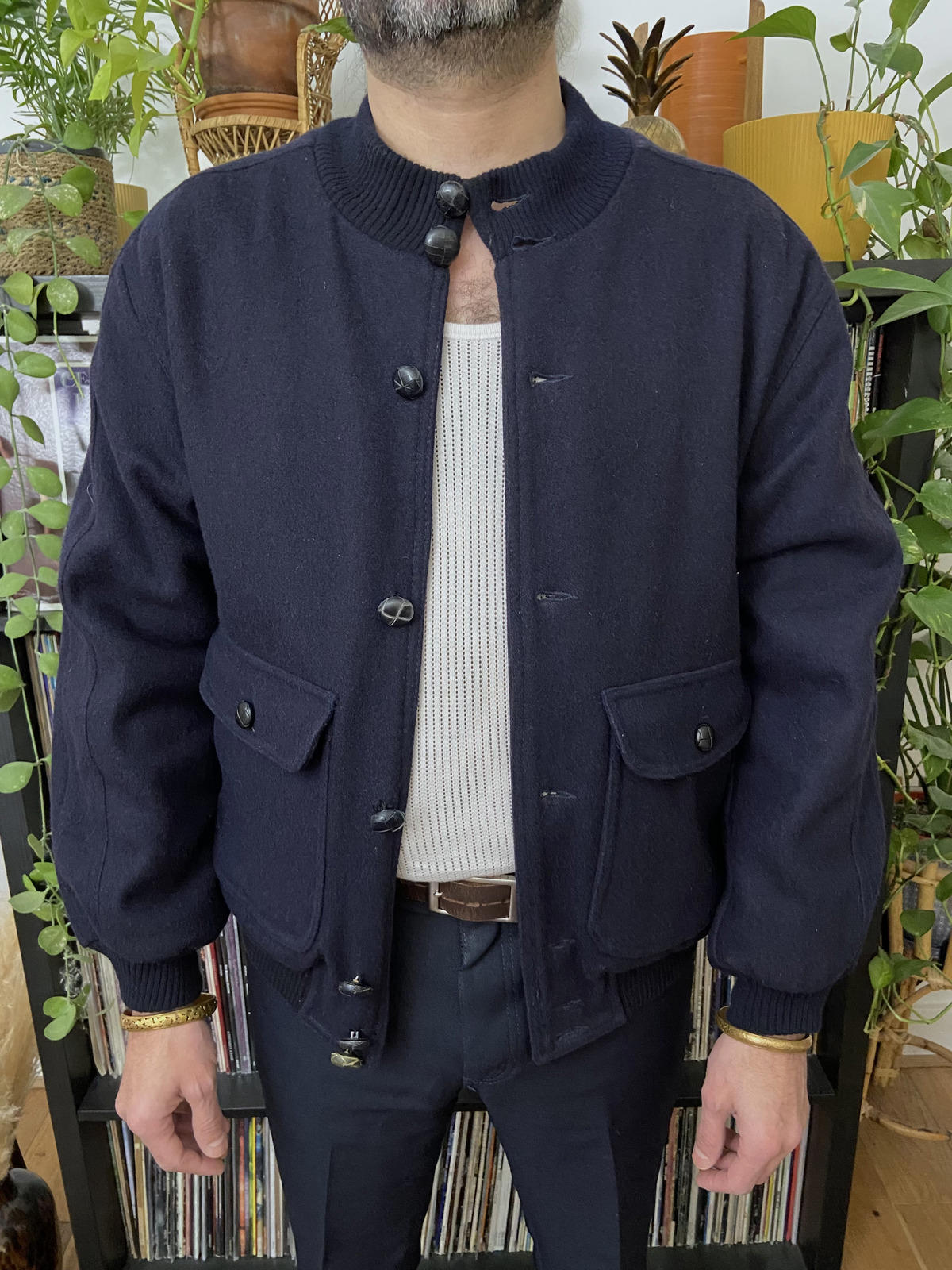 Vintage Italian Navy Tartan Lined Jacket