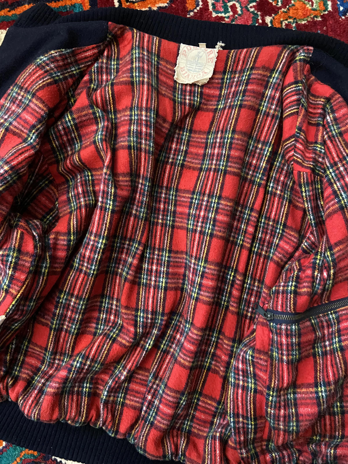 Vintage Italian Navy Tartan Lined Jacket