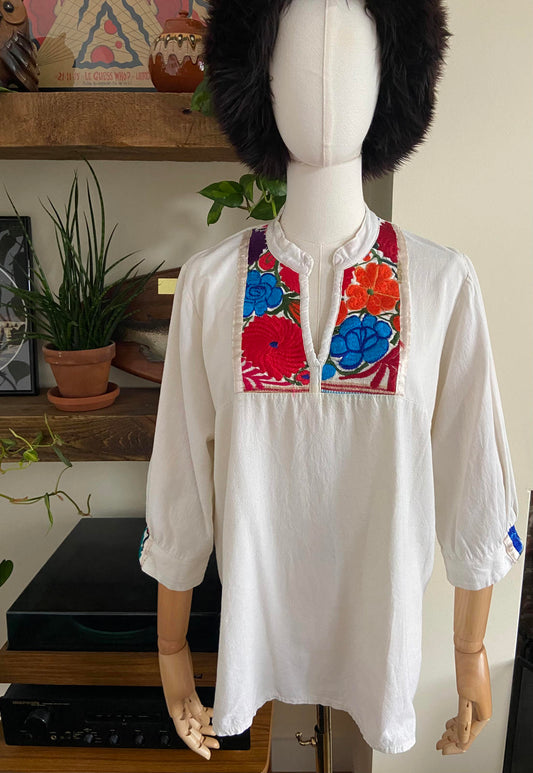 Vintage Mexican Embroidered Huipil Top