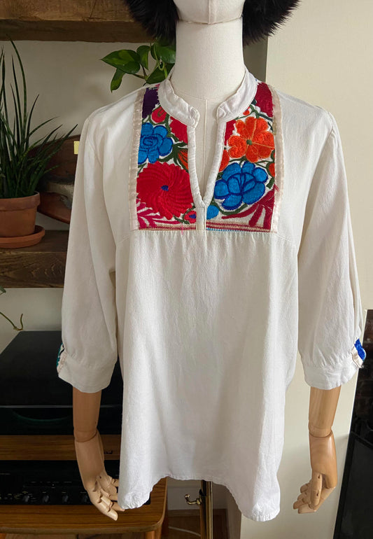 Vintage Mexican Embroidered Huipil Top