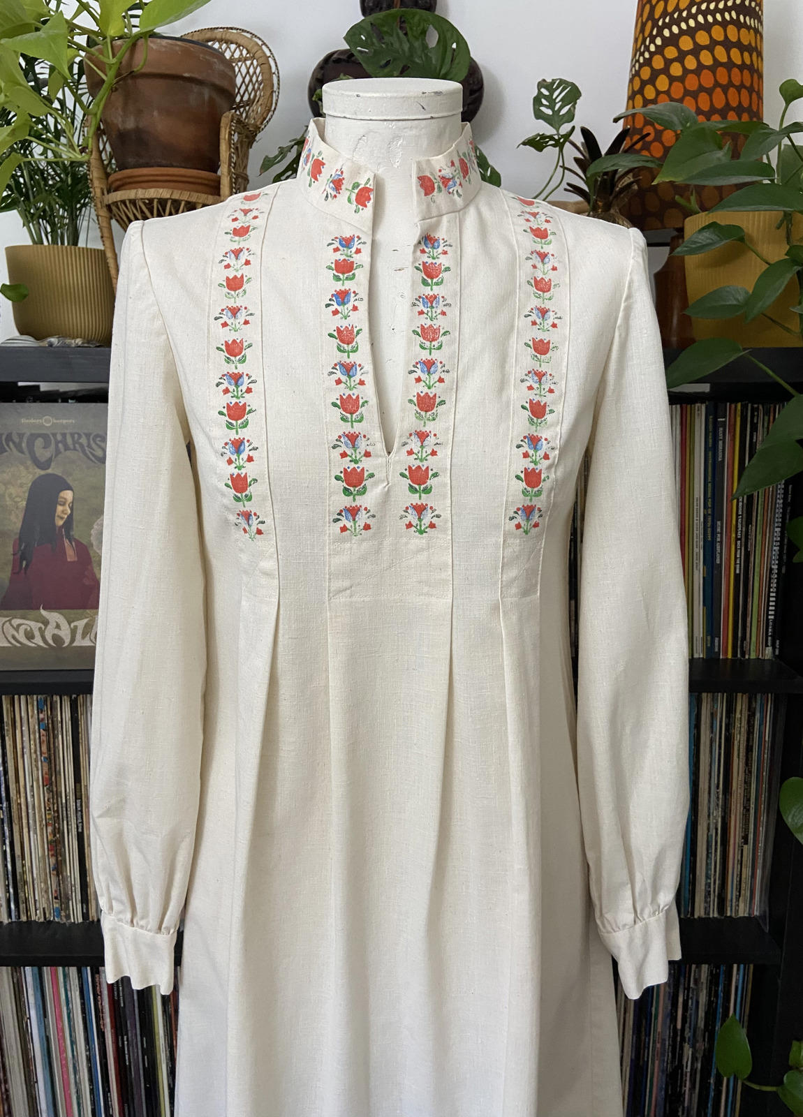 Vintage 1970s Rare Cream Folk Maxi Dress