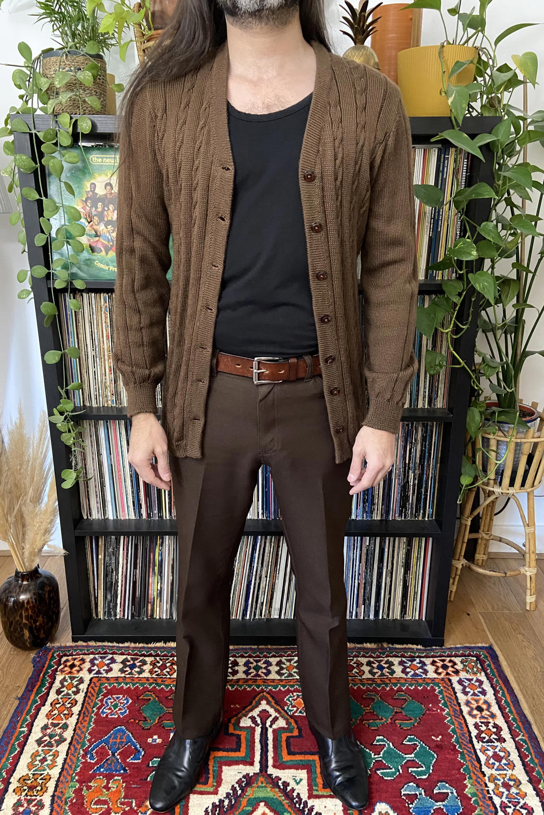 Vintage 1970s Brown Cable Knit Cardigan