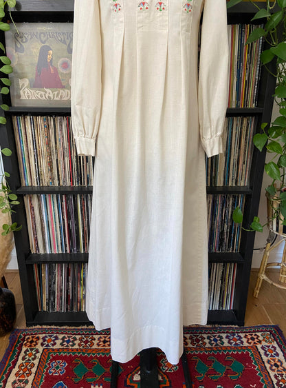 Vintage 1970s Rare Cream Folk Maxi Dress
