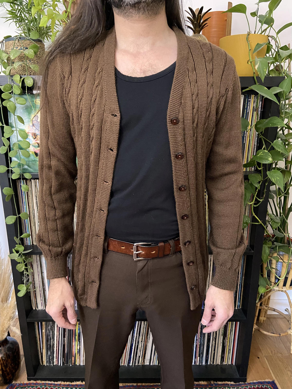 Vintage 1970s Brown Cable Knit Cardigan