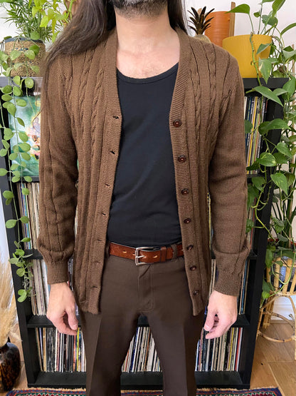 Vintage 1970s Brown Cable Knit Cardigan