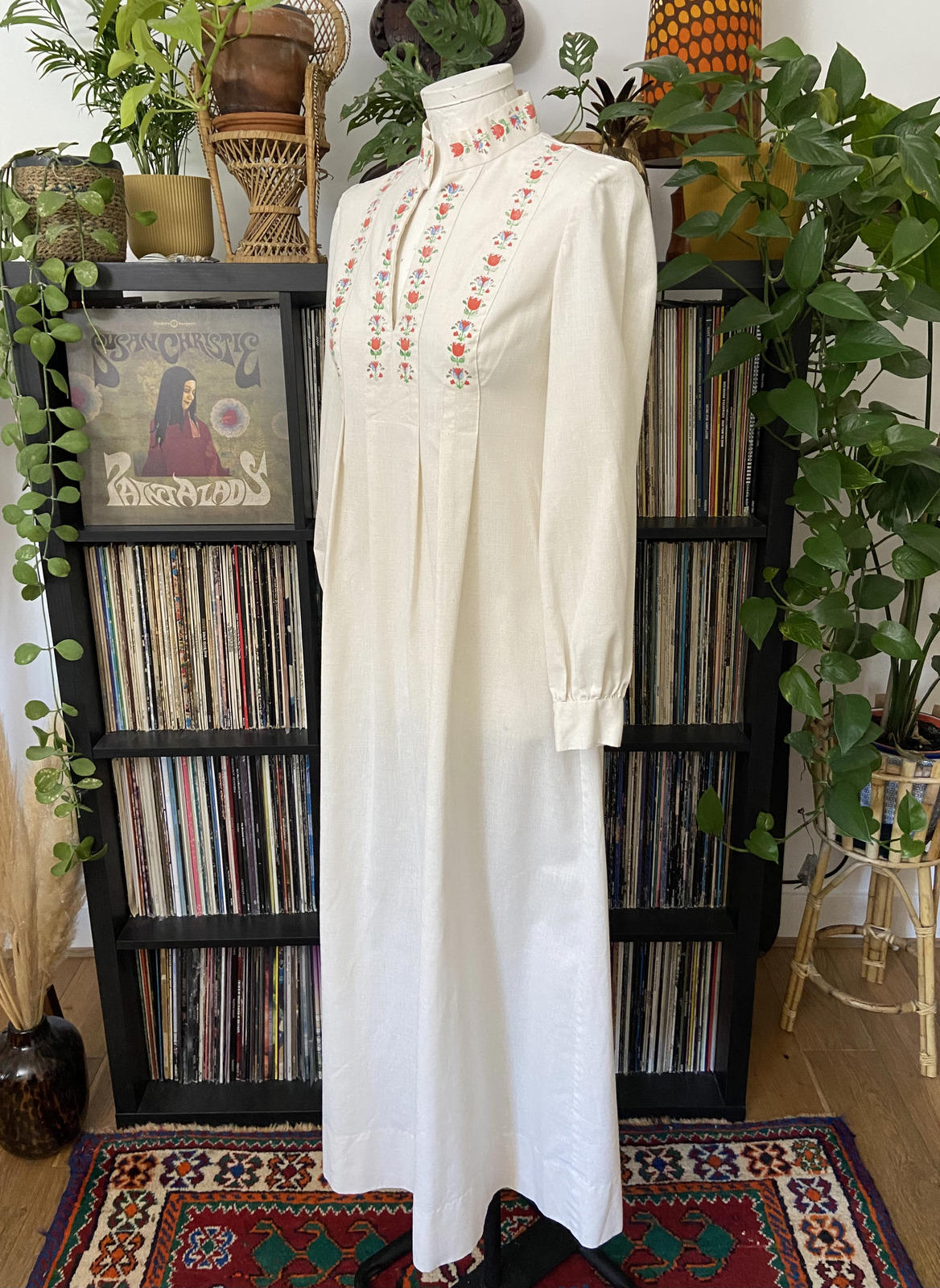 Vintage 1970s Rare Cream Folk Maxi Dress