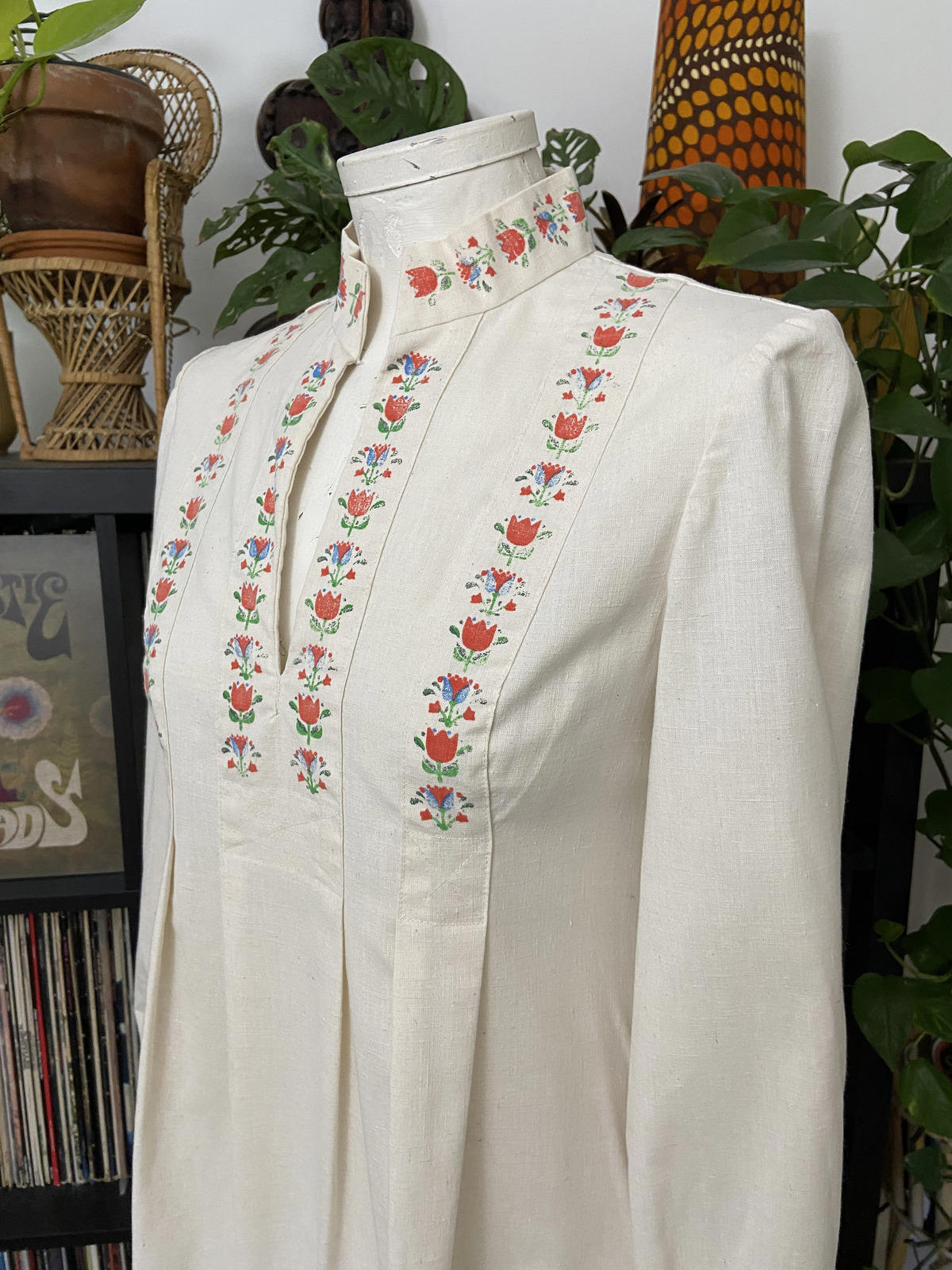 Vintage 1970s Rare Cream Folk Maxi Dress