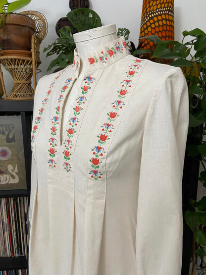 Vintage 1970s Rare Cream Folk Maxi Dress
