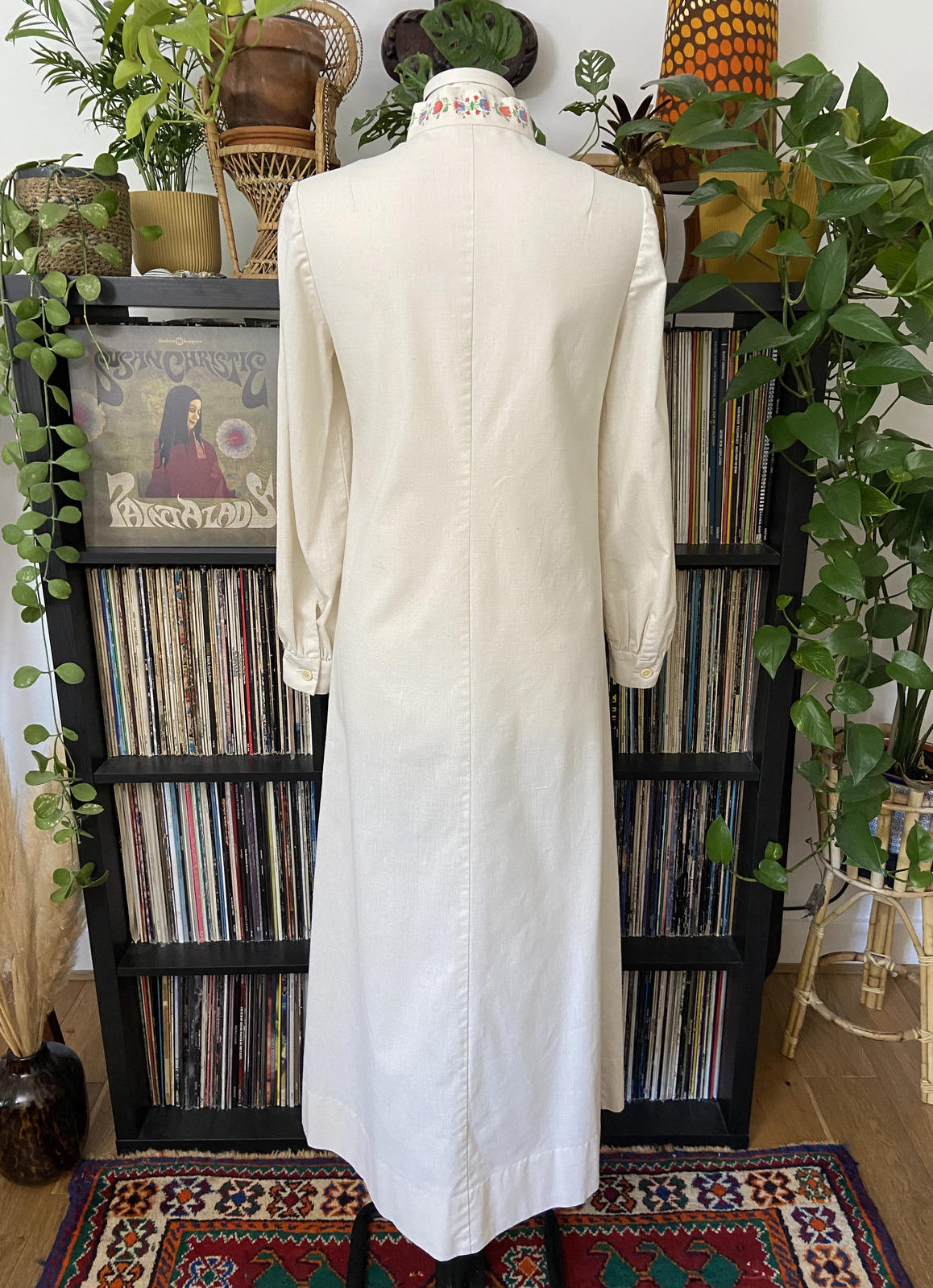 Vintage 1970s Rare Cream Folk Maxi Dress