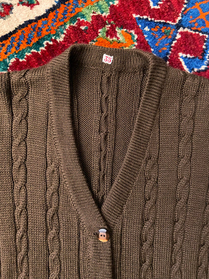 Vintage 1970s Brown Cable Knit Cardigan
