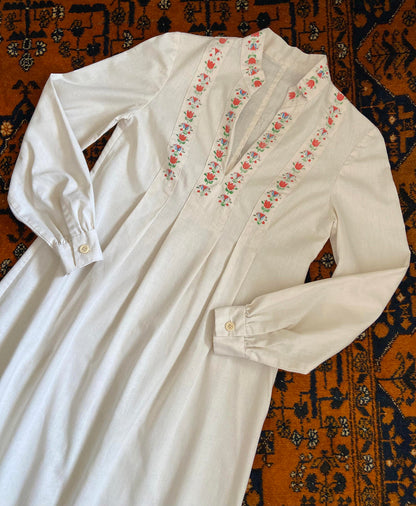 Vintage 1970s Rare Cream Folk Maxi Dress