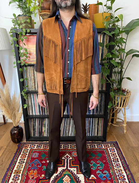 Vintage 1970s Suede Western Fringed Waistcoat