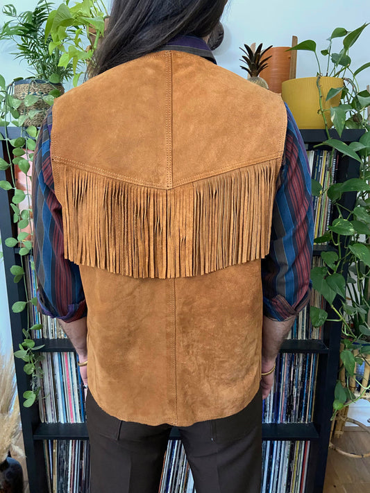 Vintage 1970s Suede Western Fringed Waistcoat