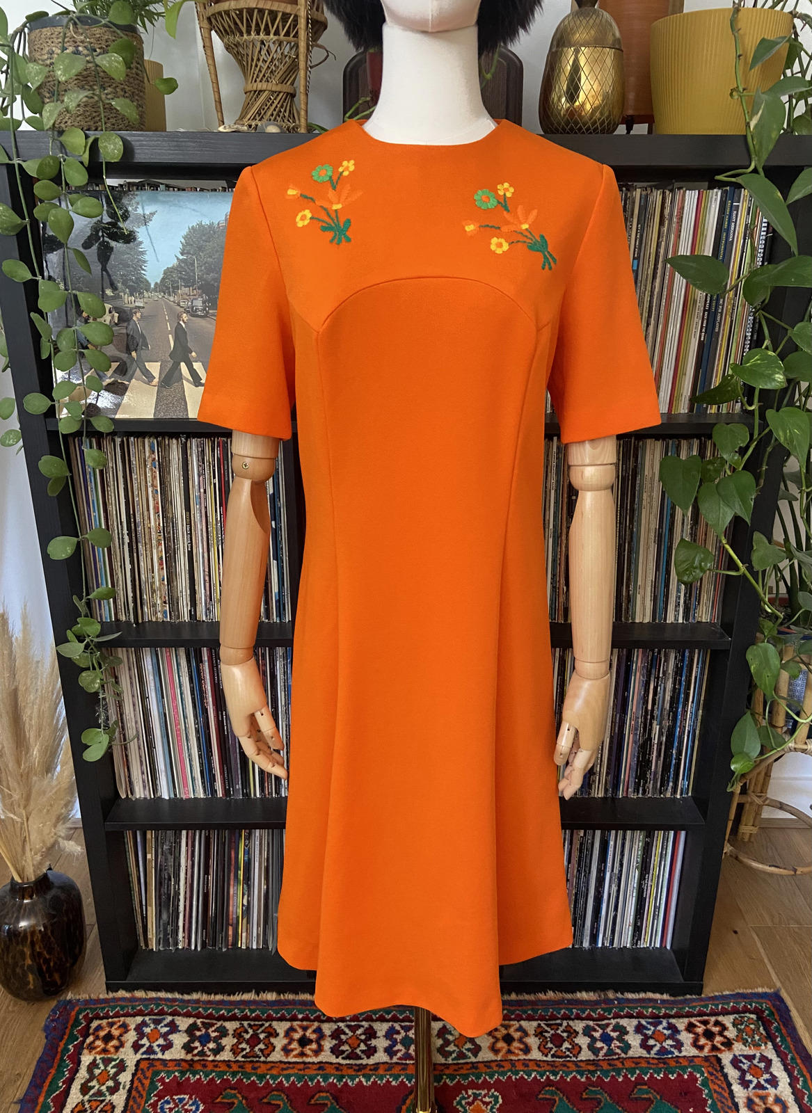 Vintage 1960s Orange Floral Embroidered Dress