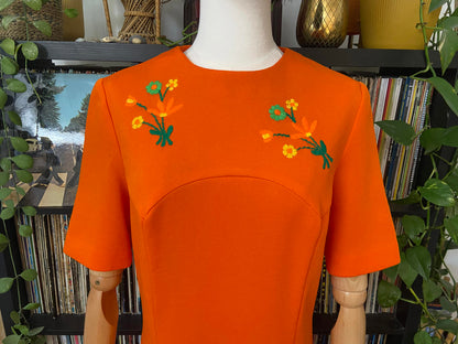 Vintage 1960s Orange Floral Embroidered Dress