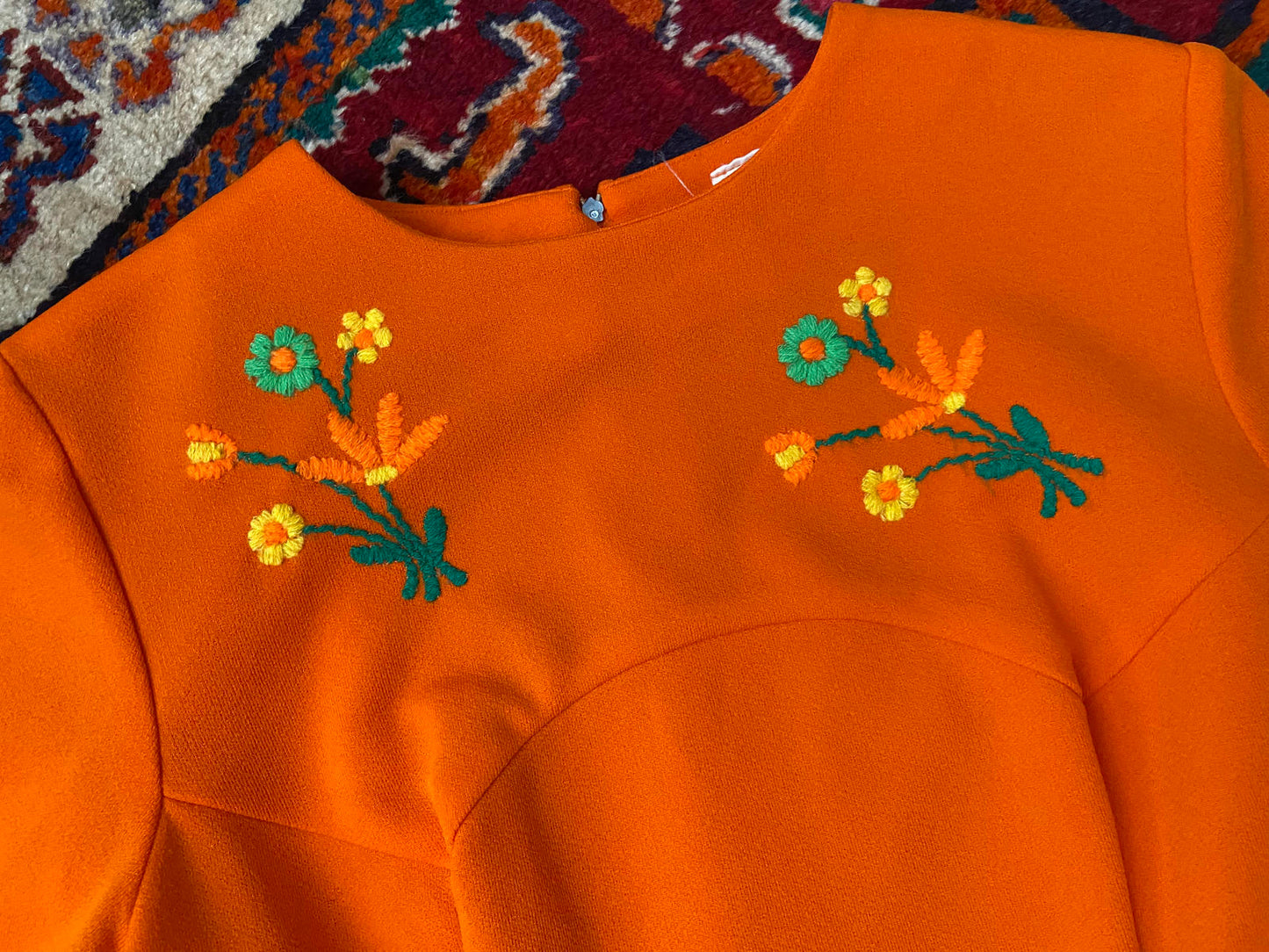 Vintage 1960s Orange Floral Embroidered Dress