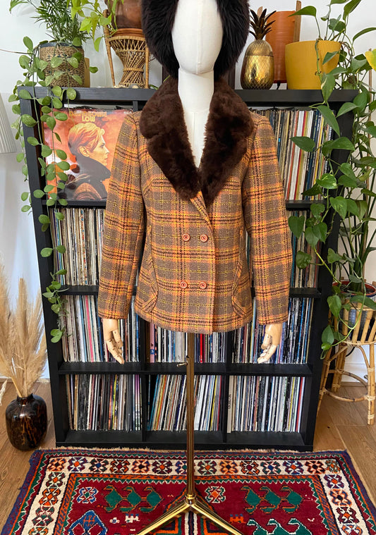 Vintage 1970s Orange Plaid Penny Lane Jacket